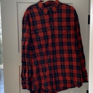 Orange and Navy Plaid Button-Up Shirt